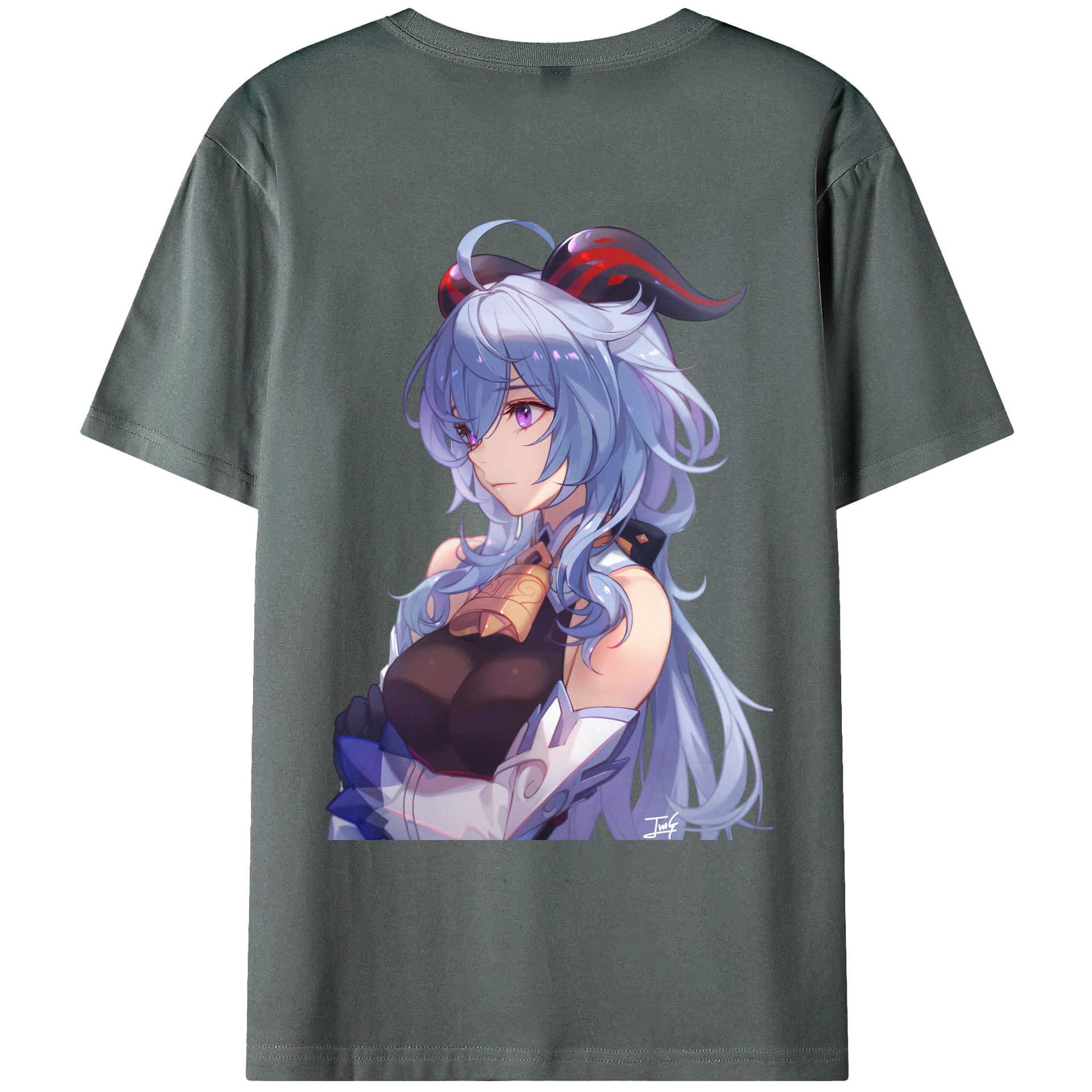 げんし神 甘雨 かんう genshin Ganyu 綿100％ メンズ半袖Tシャツ（バックプリント） 通気性